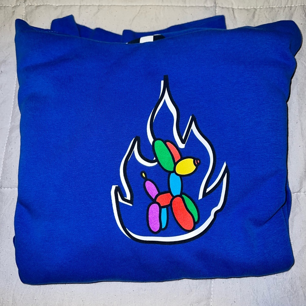 Blue AVANI tiktok smile hoodie.